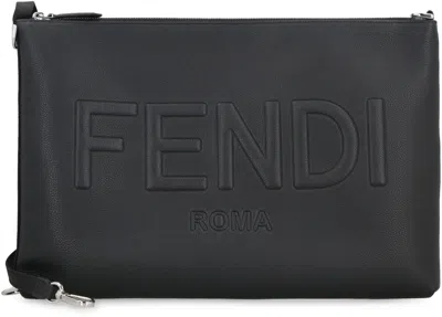 Fendi Men's Black Leather Clutch Bag