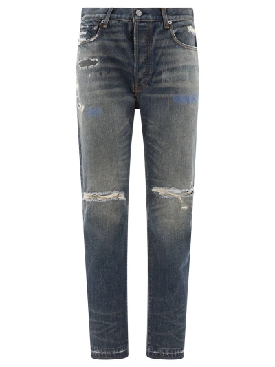 Gallery Dept. Starr 5001 Straight-leg Paint-splattered Distressed Jeans In Navy