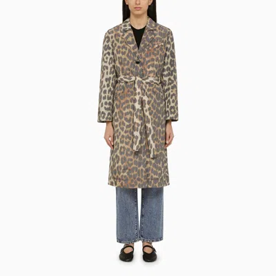 Ganni Leopard Print Coat In Brown