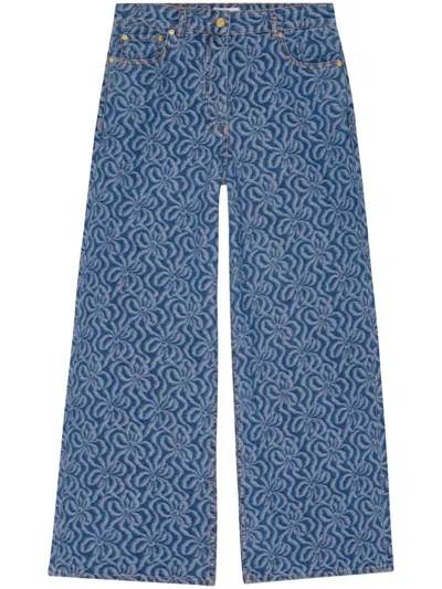 Ganni Graphic-print Organic-cotton Straight-leg Jeans In Blue