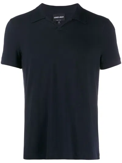 Giorgio Armani Short Sleeve Polo Shirt In Blue