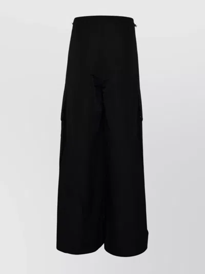 Palm Angels Logo Embroidered Wide Leg Trousers In Black