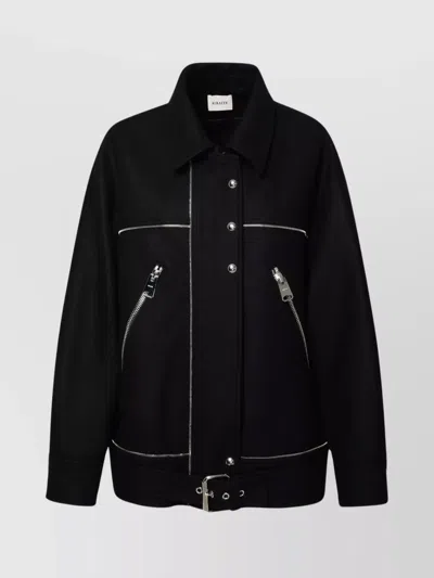 Khaite Zipper Pockets Detail Zipped Coat In Black