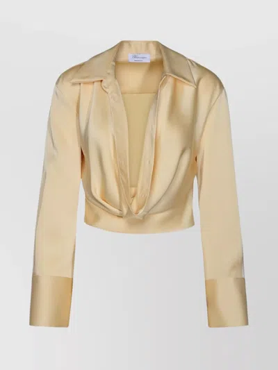Blumarine Cowl-collar Satin Shirt Minidress In Crema