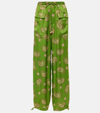 Alemais Dice Paisley Silk Pants In Green