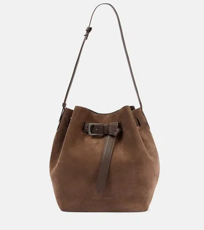 Brunello Cucinelli Leather-trimmed Suede Bucket Bag In Brown