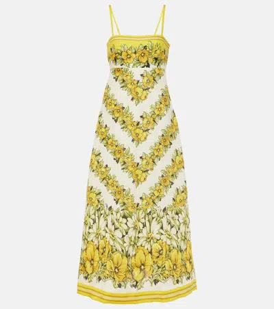 Alemais Gisela Floral Linen Midi Dress In Yellow
