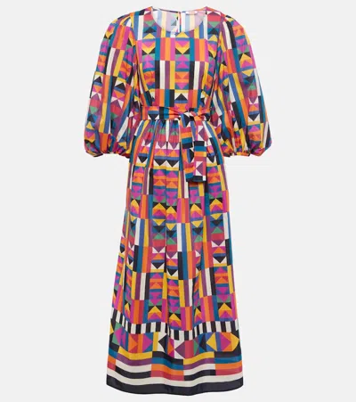 Eres Multiple Printed Cotton And Silk Midi Dress In Multicoloured