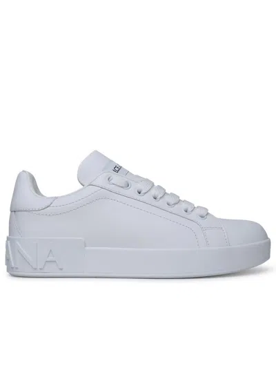 Dolce & Gabbana Portofino White Calf Leather Sneakers In Grey