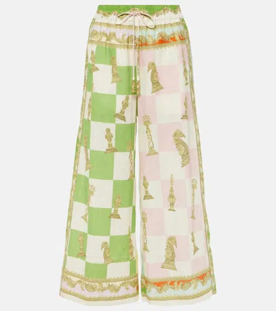 Alemais Checked Printed Linen Culottes In Multi