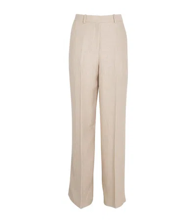Theory Linen Tweed Wide-leg Trousers In Neutrals