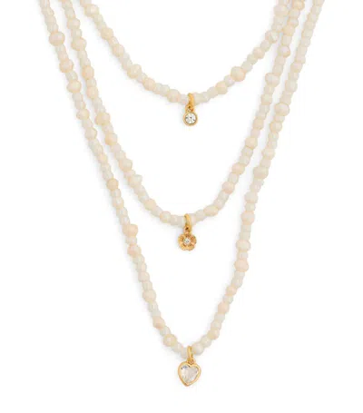 Coach Pearl And Charm Layered Necklace In White