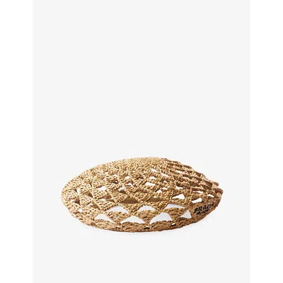 Prada Womens Neutral Embroidered-logo Geometric-pattern Crochet Beret