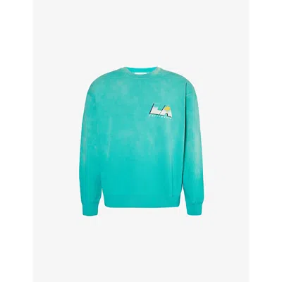 Frame Cotton-blend Graphic-detail Sweatshirt In Aqua Blue