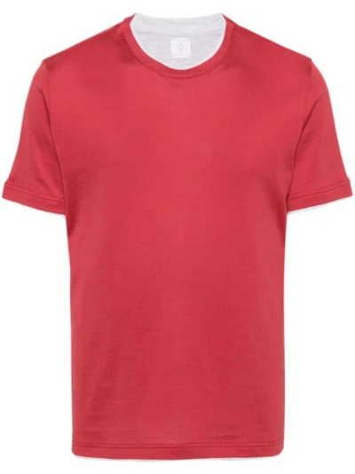 Eleventy Contrasting-trim Cotton T-shirt In Red