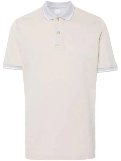 Eleventy Stripe-detail Cotton Polo Shirt In White