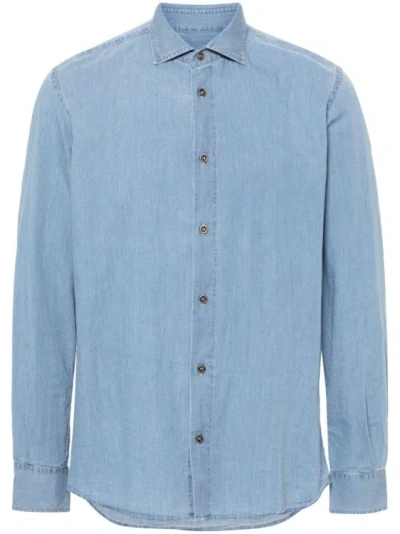 Peserico Cotton Denim Shirt In Blue