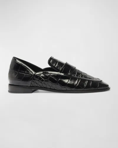 Schutz Maurice Croc-embossed Leather Loafer Flats In Black