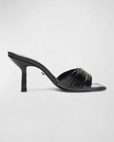 Schutz Posseni Croco Stiletto Slide Sandals In Black
