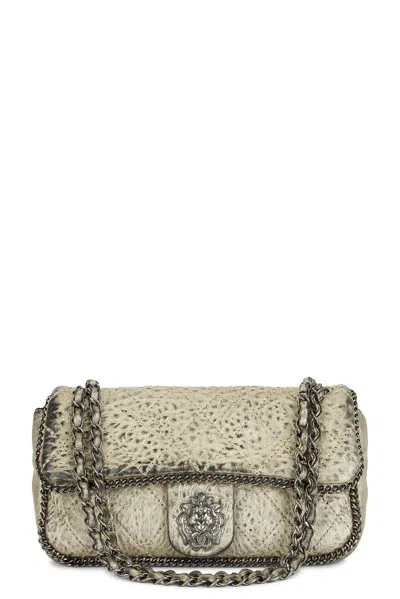 Pre-owned Chanel Lion Chain Flap Shoulder Bag In Grey