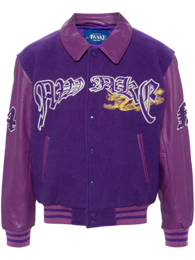Awake Ny Dragon Embroidered Varsity Jacket In Purple