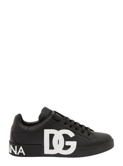 Dolce & Gabbana Portofino White And Black Leather Sneakers  Man