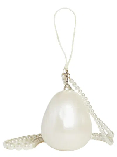 Simone Rocha Bell Charm Micro Egg Bag With Pearl Crossbody Bags In White