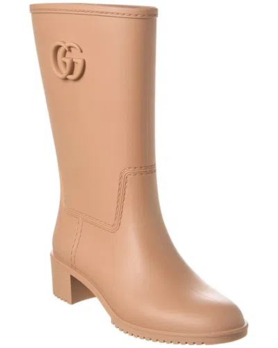 Gucci Double G Leather Boots In Beige