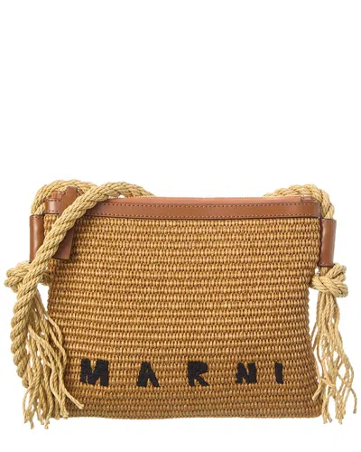 Marni Marcel Woven Logo Shoulder Bag In Brown