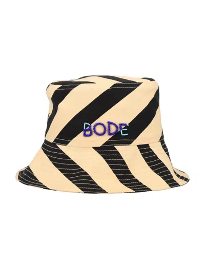 Bode Domino Stripe Bucket Hat In Ecru Black