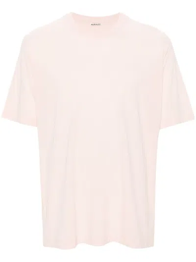 Auralee Crew-neck Wool T-shirt In Pink
