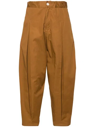 Sage Nation Box-pleated Twill Trousers In Brown
