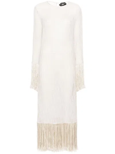 Taller Marmo Nile Fringed Midi Dress In Neutrals