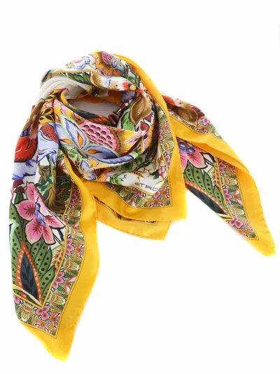 Etro Scarf  Bouquet Made Of Silk In Bianco Giallo