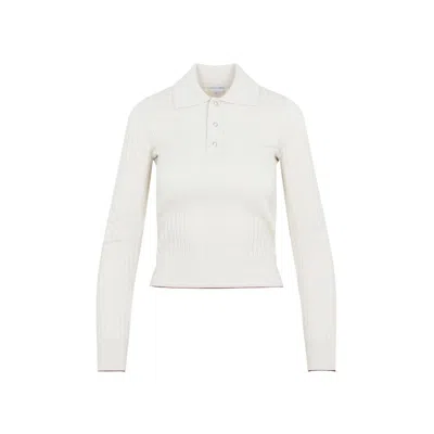 Bottega Veneta Ribbed Cotton Polo Shirt For Women In White