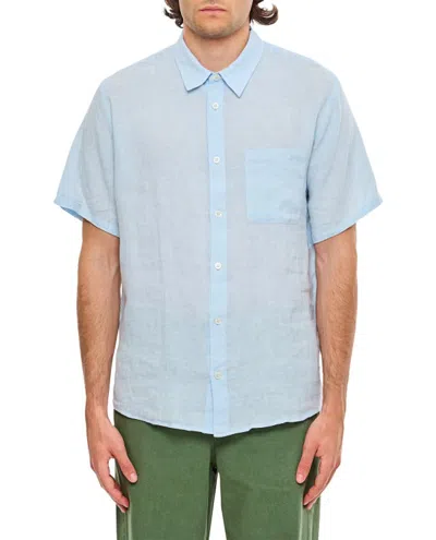 Apc Bellini Logo-embroidered Linen Shirt In Blue