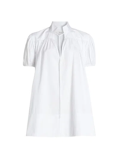 Co Gathered Short-sleeve Tton Tunic Top In White