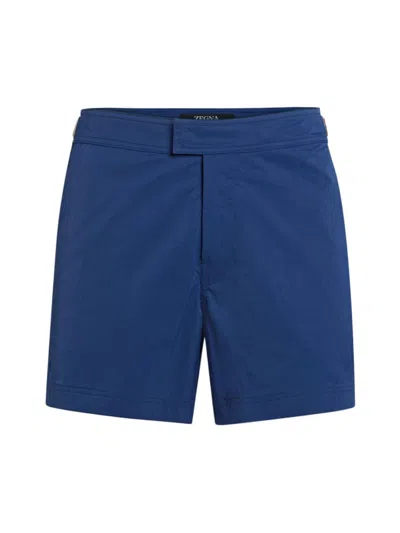 Zegna 232 Road Brand Mark Swim Shorts In Blue