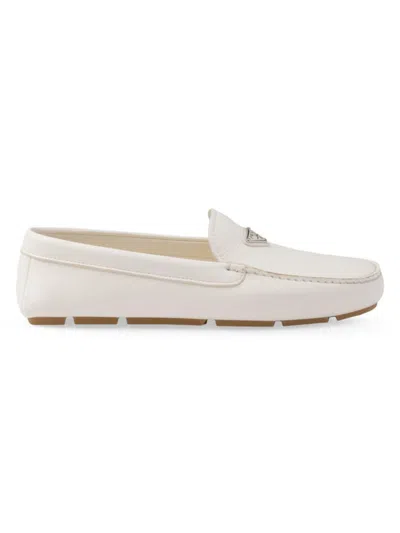 Prada Men's Leather Driving Shoes In White