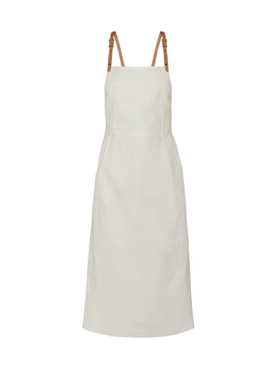 Prada Linen Midi Dress In F0009 Bianco
