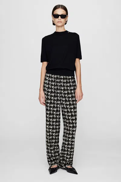 Anine Bing Aiden Pant In Houndstooth Print In Black