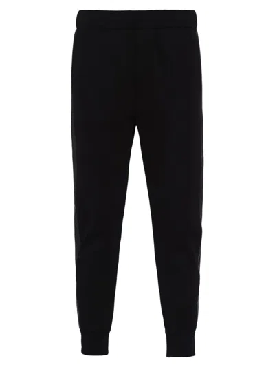 Prada Technical Fleece And Leather Pants In Black
