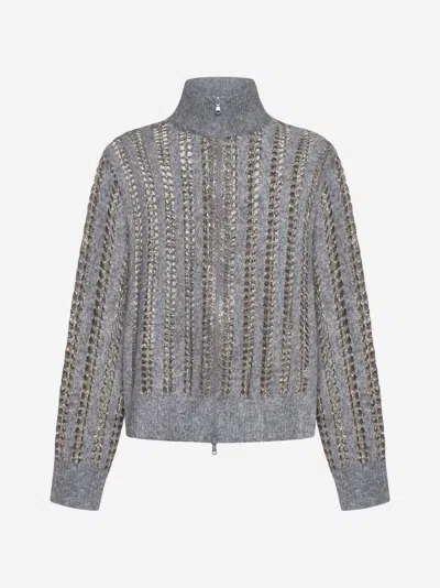 Brunello Cucinelli Embellished Cardigan Mohair Wool In Grey