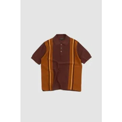 Beams Knit Stripe Polo In Brown