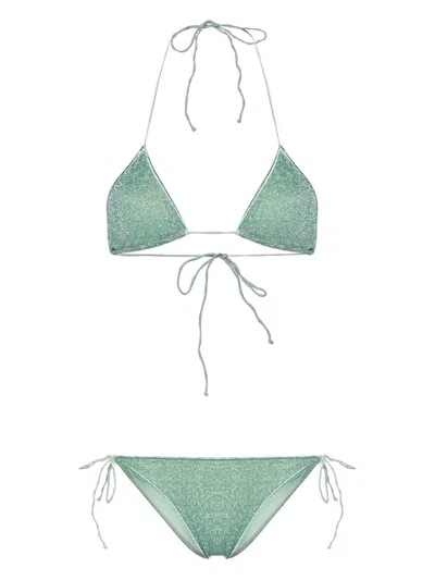 Oseree Lumière Lurex Triangle Bikini In Green
