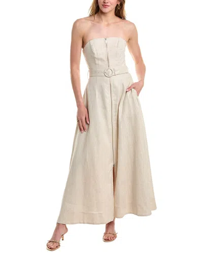 Nicholas Amalthea Strapless Belted Linen Midi Dress In Brown