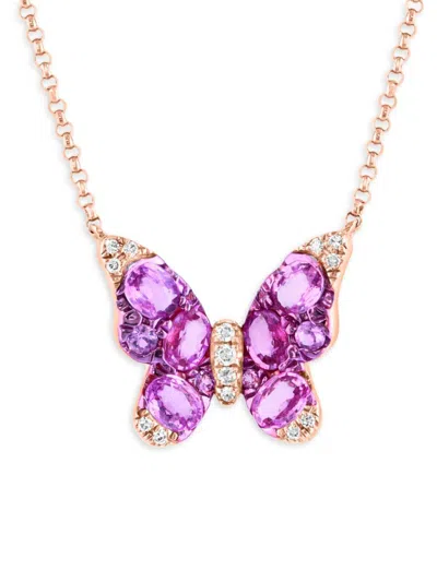 Effy Women's 14k Rose Gold, Diamond & Sapphire Butterfly Pendant Necklace