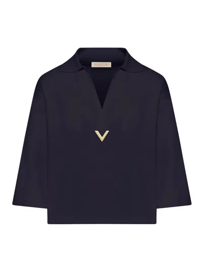 Valentino Knitted Polo Shirt In Blue