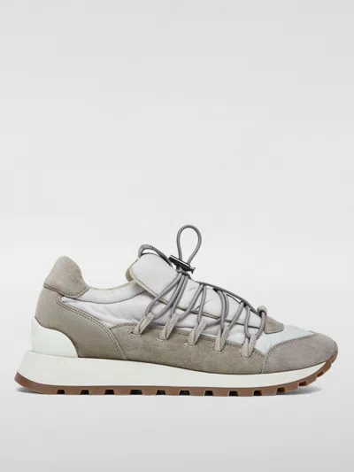 Brunello Cucinelli Panelled Leather Sneakers In Grey