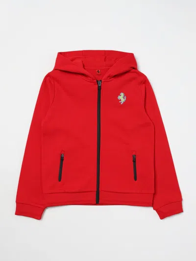Ferrari Kids' Raised Logo-detail Cotton Zip-up Hoodie In Red